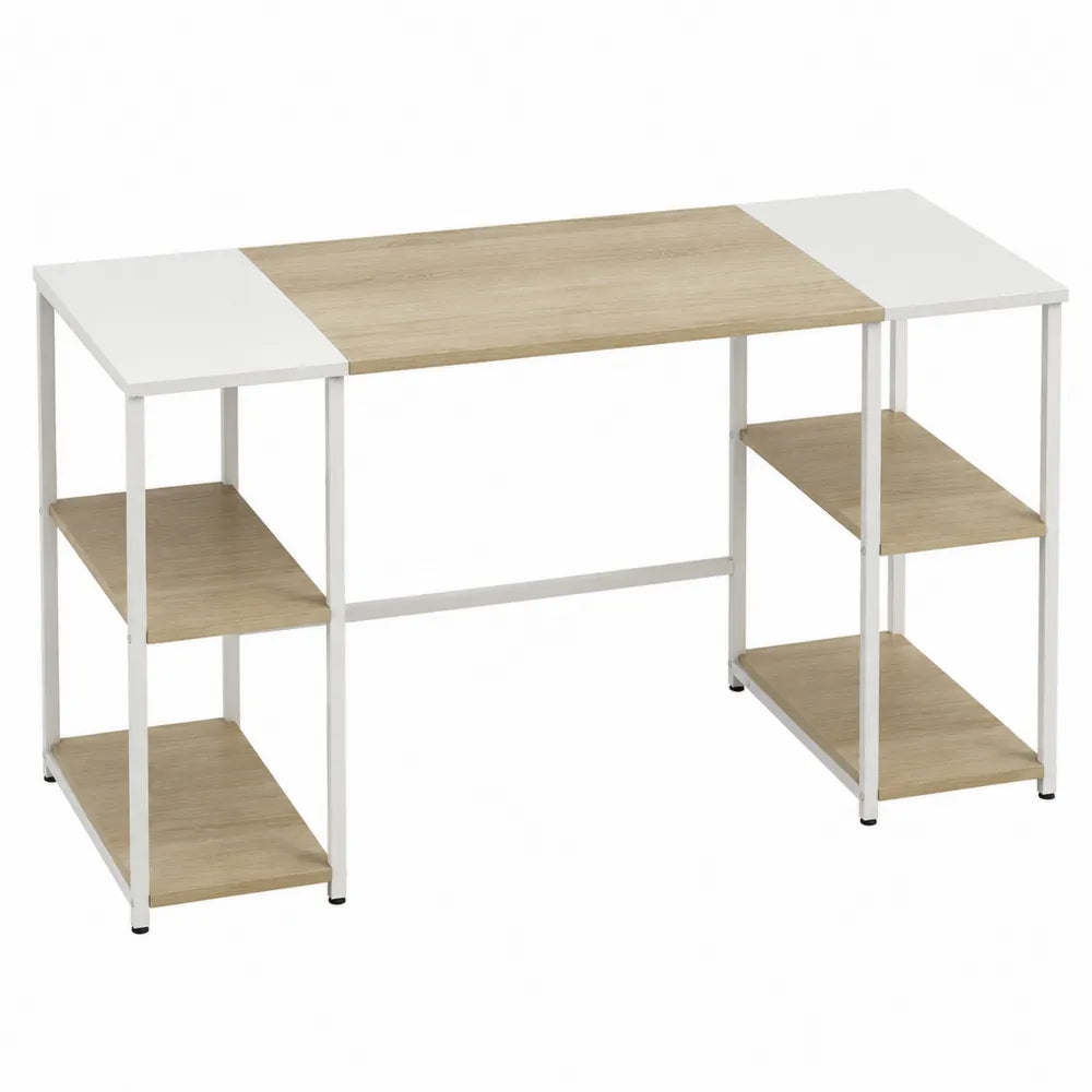 Bureau en bois et métal blanc avec étagères MDF 120x60x75 cm
