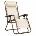 Chaise longue pliante d'extérieur en textilène et acier beige