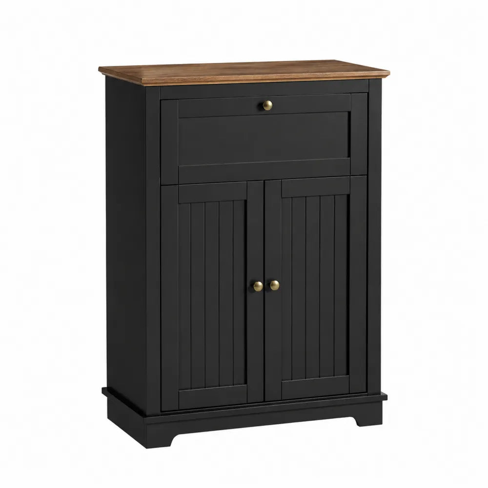 Armoire en Bois Noir avec Plateau en Chêne