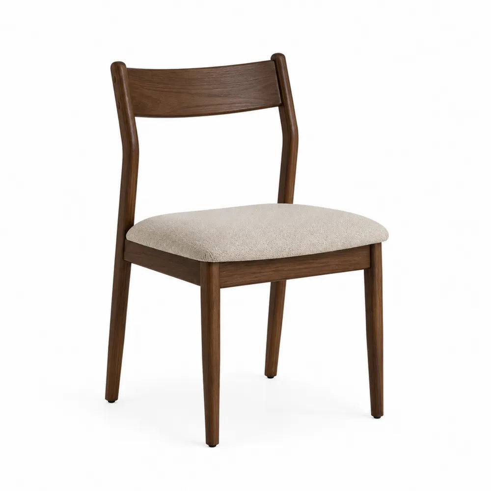 Chaise en bois avec assise en tissu beige