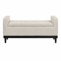 Banc en Tissu Beige avec Rangement et Pieds en Bois