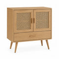 Meuble de rangement en bois avec portes cannées et tiroir chêne clair