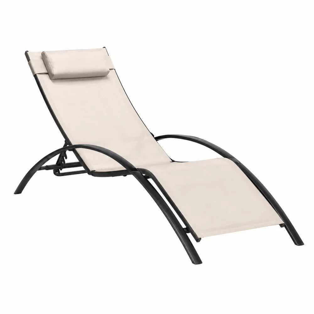 Chaise Longue Extérieure en Acier et Textilène Beige