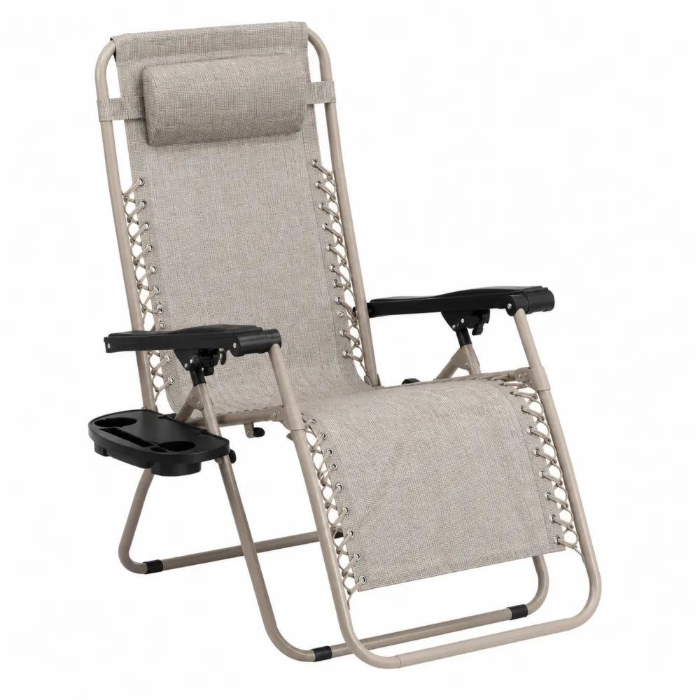 Chaise longue d'extérieur pliable en acier et textile beige