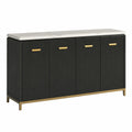 Buffet en bois noir avec plateau en marbre blanc, 4 portes