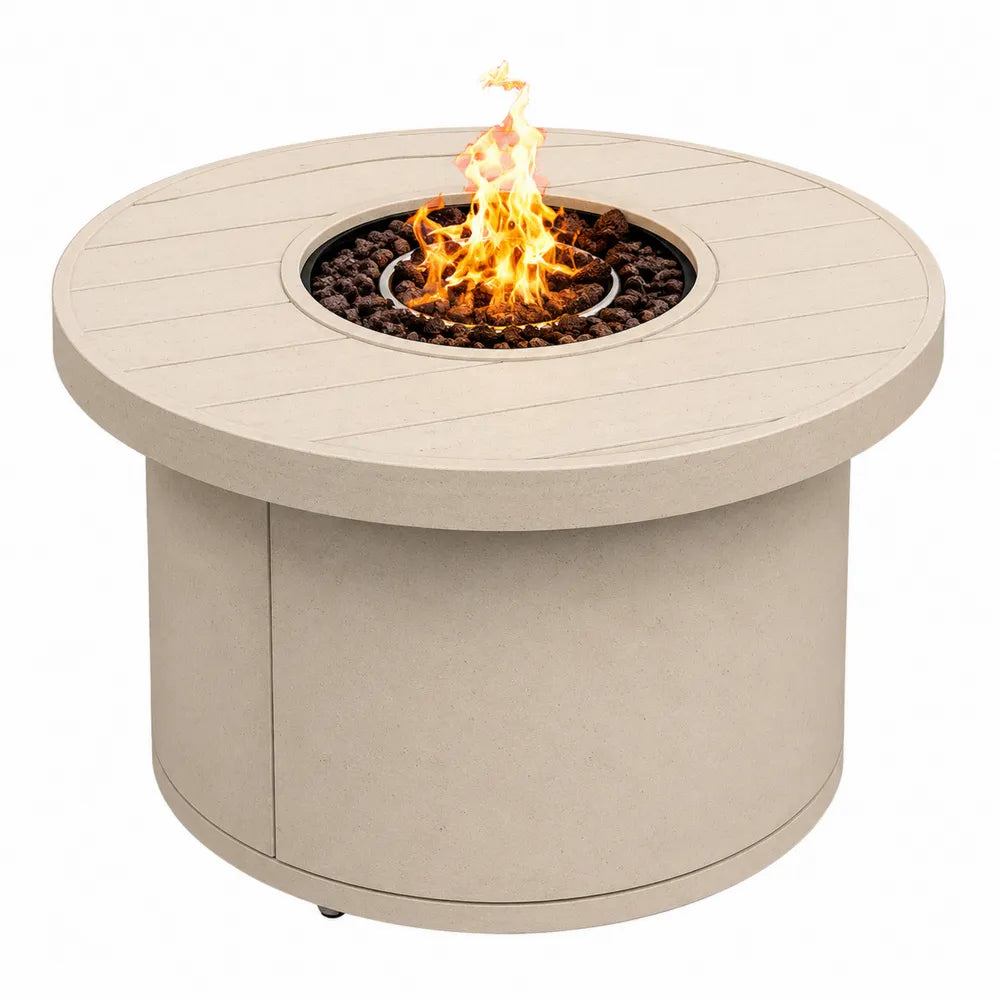 Table de feu extérieure ronde en béton beige
