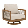 Fauteuil pivotant en bois d'acacia avec coussins en polyester beige