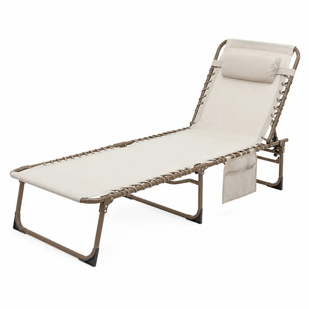 Chaise Longue Pliante Extérieur Beige en Acier et Polyester