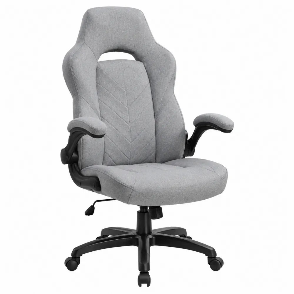 Chaise de bureau en tissu avec accoudoirs rembourrés, ajustable en gris