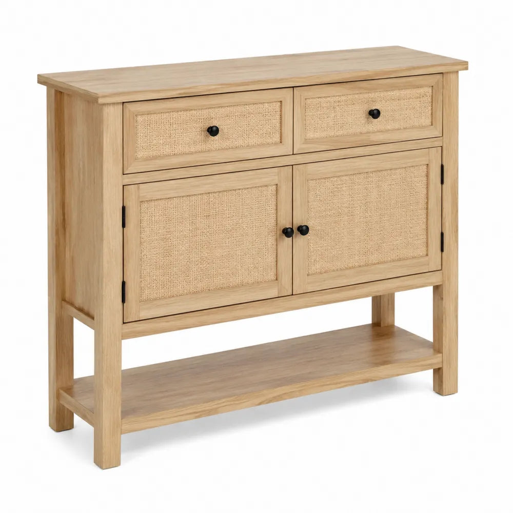 Buffet en bois et rotin avec tiroirs et portes 90 cm
