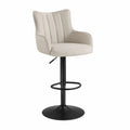 Tabouret de bar en tissu beige avec pied en métal noir