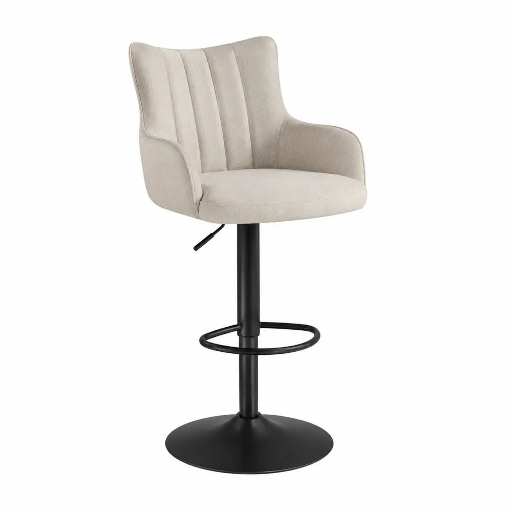 Tabouret de bar en tissu beige avec pied en métal noir