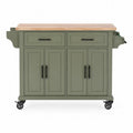 Chariot de cuisine en bois avec plateau en bois massif 122 cm roulettes vert olive