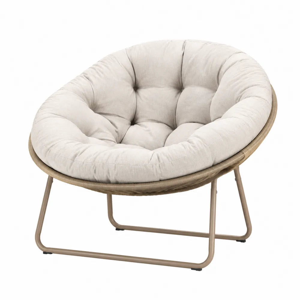 Chaise Papasan Ronde en Métal avec Coussin en Coton Beige 85cm