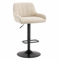 Tabouret de bar en tissu bouclé beige avec base en métal noir