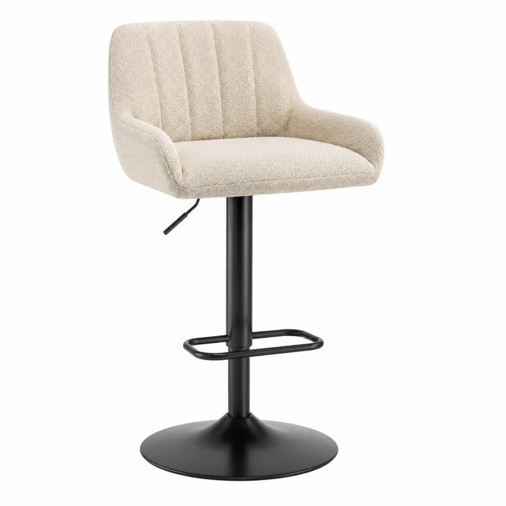 Tabouret de bar en tissu bouclé beige avec base en métal noir
