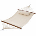 Hamac en Coton Beige avec Barre en Bois et Coussin 200x150 cm