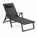 Chaise longue extérieure en aluminium et textilène noir avec coussin