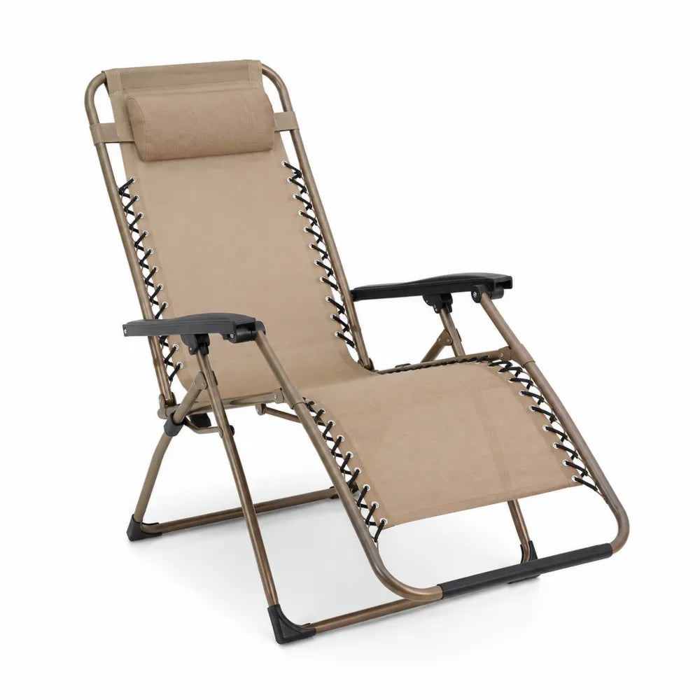Chaise longue d'extérieur pliante en acier et textilène beige
