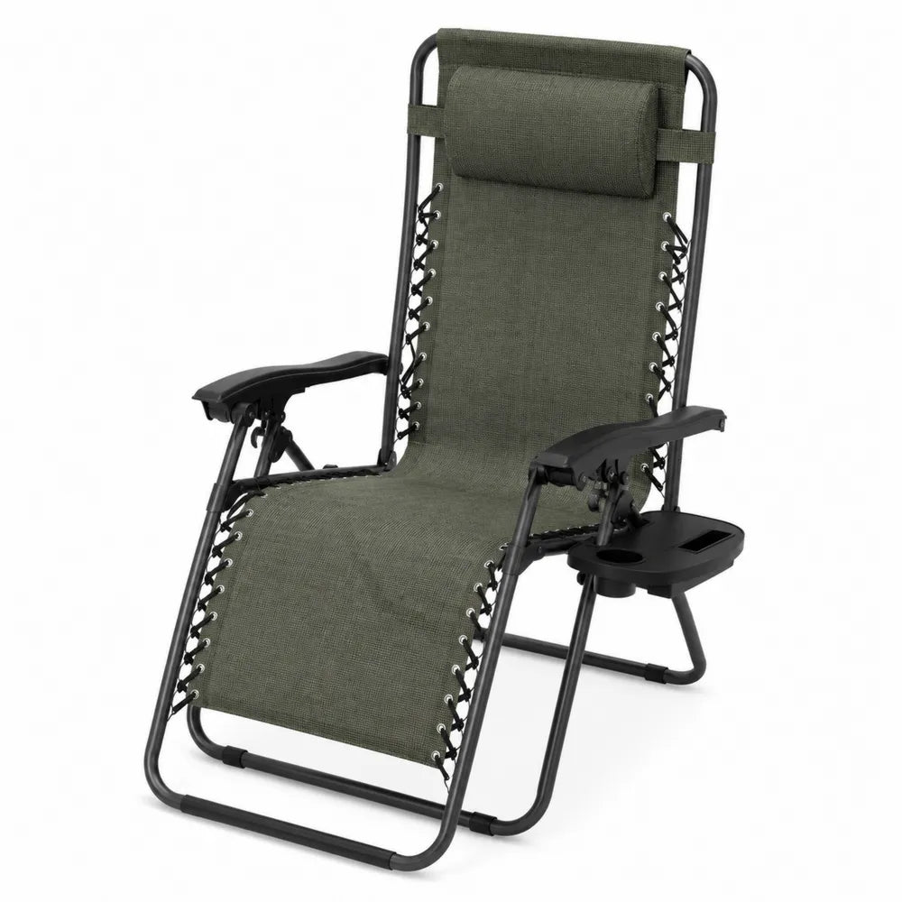 Chaise Longue de Jardin en Métal et Tissu Vert Pliable