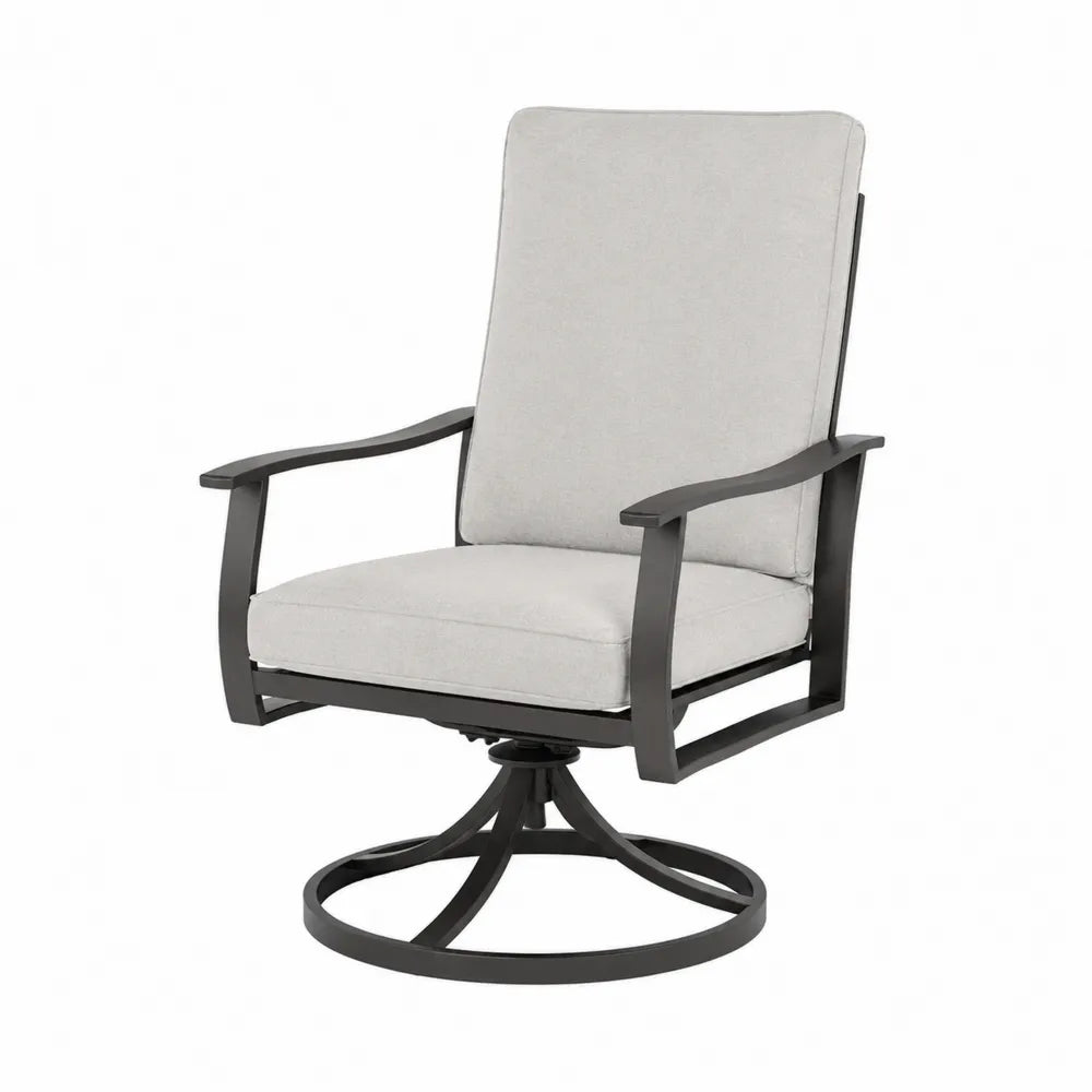 Chaise pivotante en aluminium noir avec coussin en polyester gris