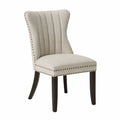 Chaise en bois avec revêtement en lin beige