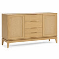 Buffet en bois de chêne et rotin naturel avec 4 tiroirs et 2 portes 160 cm