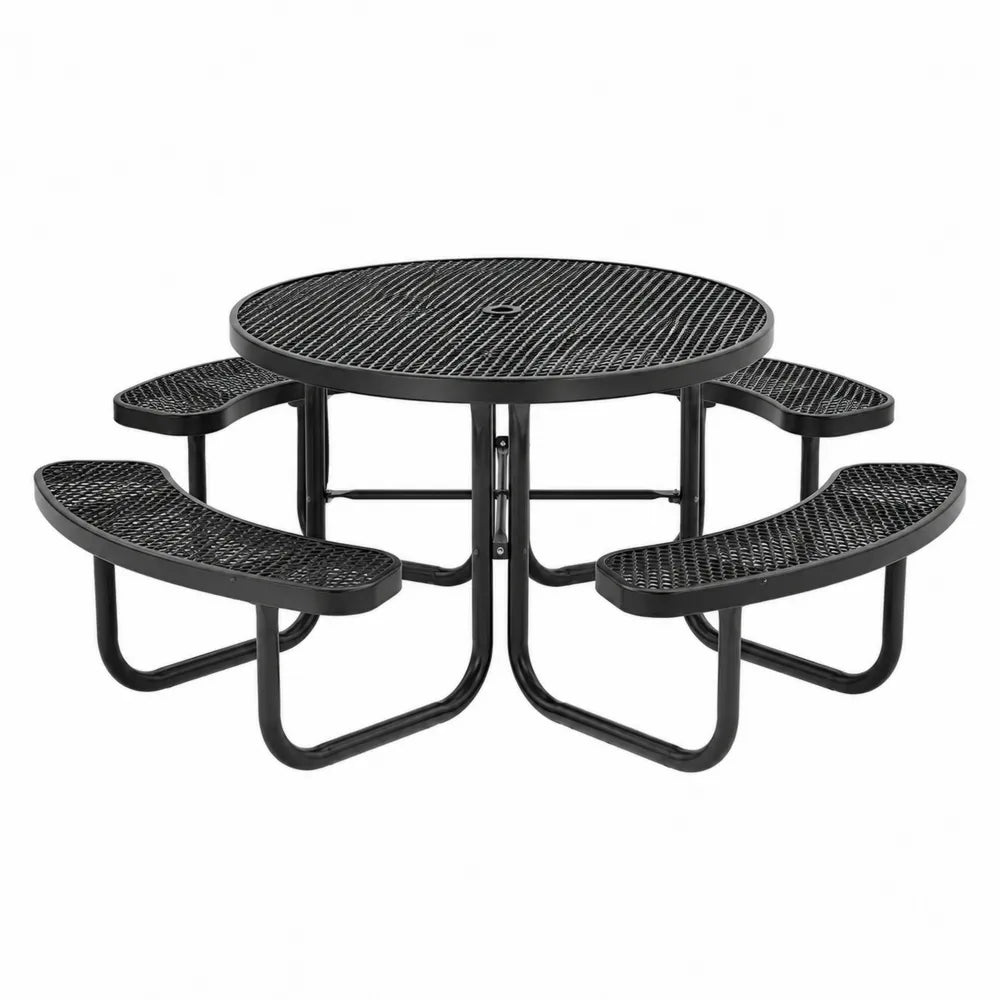 Table ronde en métal noir avec bancs intégrés