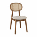 Chaise en bois avec dossier en rotin et assise en tissu beige