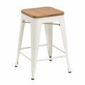 Tabouret de bar en acier et bois chêne 65 cm blanc