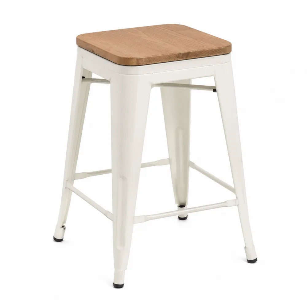 Tabouret de bar en acier et bois chêne 65 cm blanc