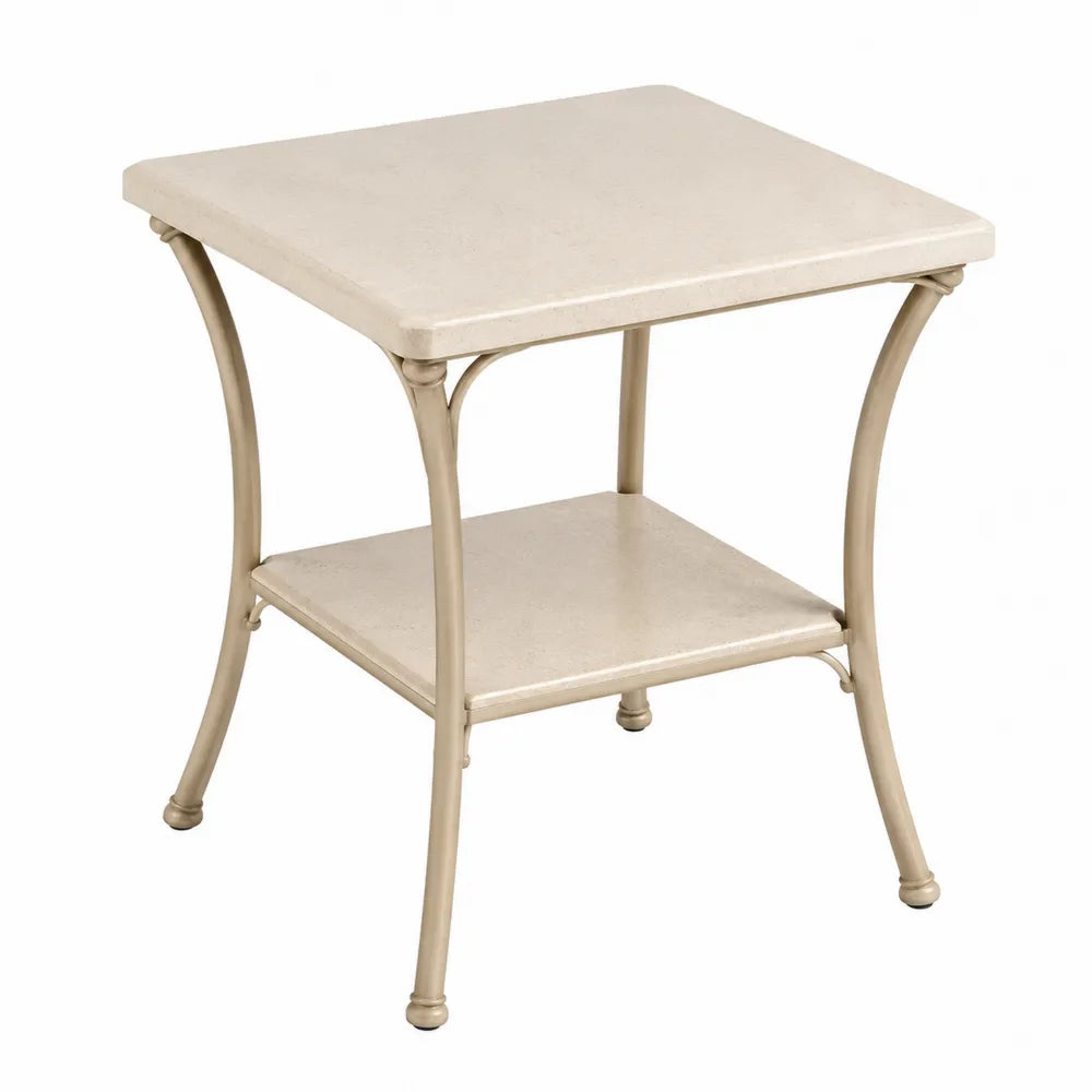 Table carrée en métal avec plateau en pierre composite beige 45x45x50 cm