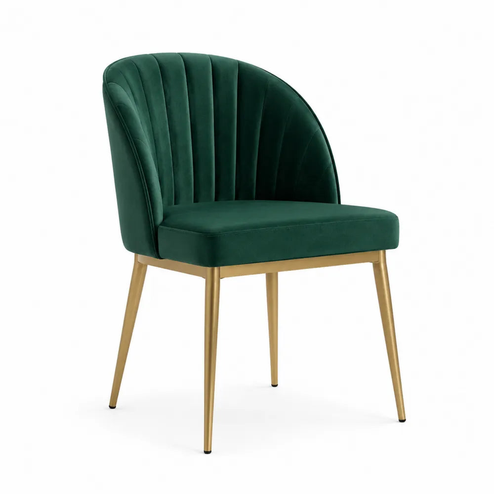Chaise en velours vert avec pieds en métal