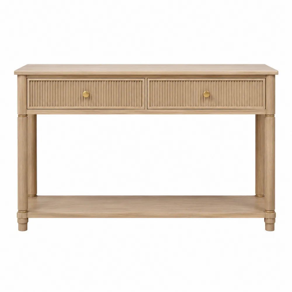 Console en Bois de Chêne avec 2 Tiroirs et Étagère