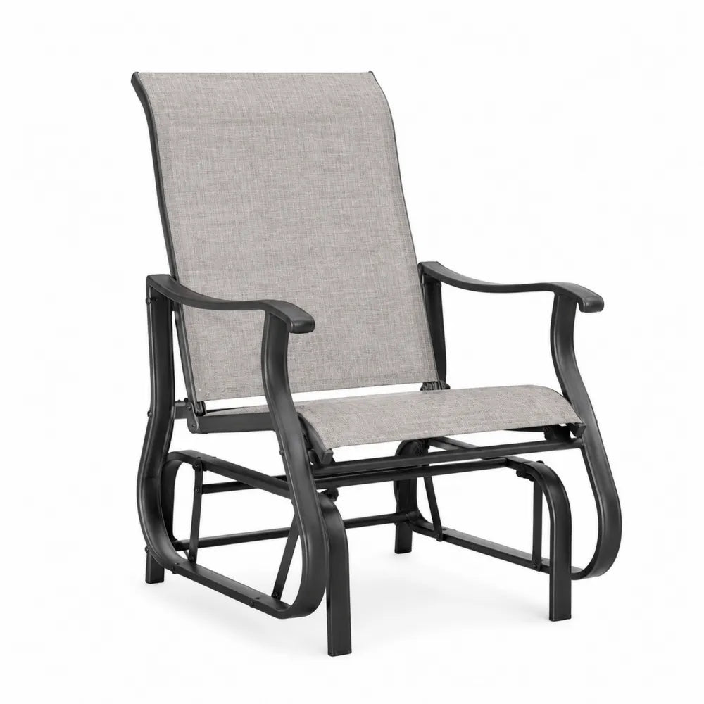 Chaise berçante extérieure en acier et tissu gris