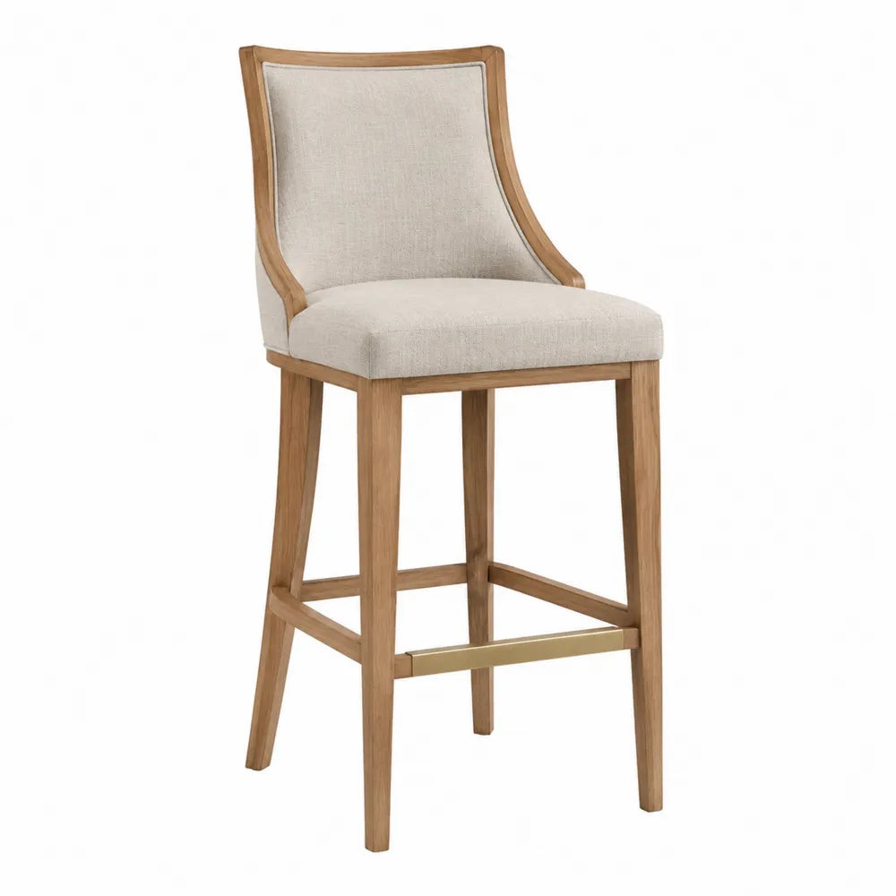 Tabouret de bar en bois avec assise en tissu beige 105cm
