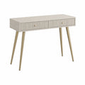 Console en bois clair avec tiroirs et pieds en métal doré