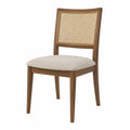 Chaise en bois avec dossier en rotin et assise en tissu polyester beige