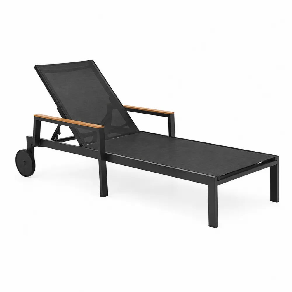Chaise Longue Extérieure Réglable Aluminium et Textilène Noir