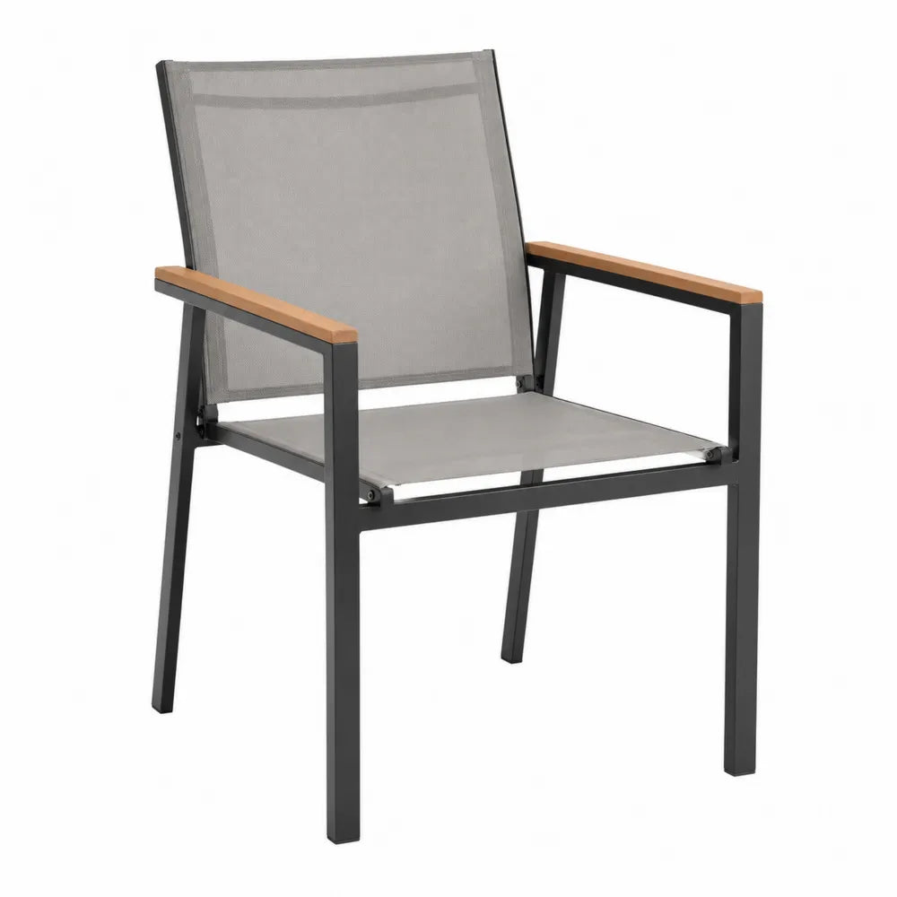 Chaise d'extérieur en aluminium et bois avec textilène gris