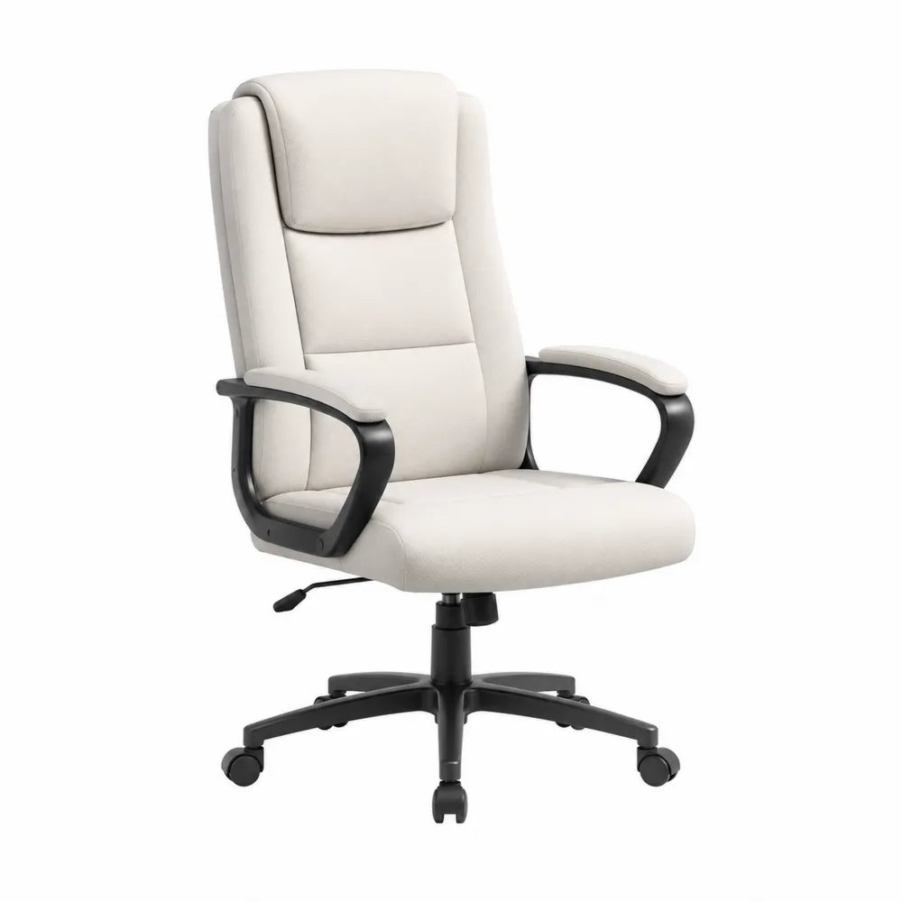 Chaise de bureau en tissu beige avec accoudoirs