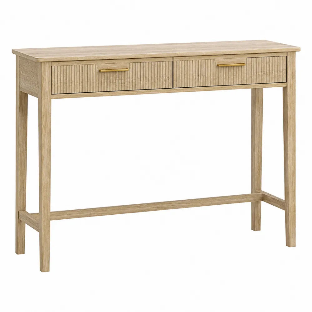 Console en bois de chêne clair avec deux tiroirs
