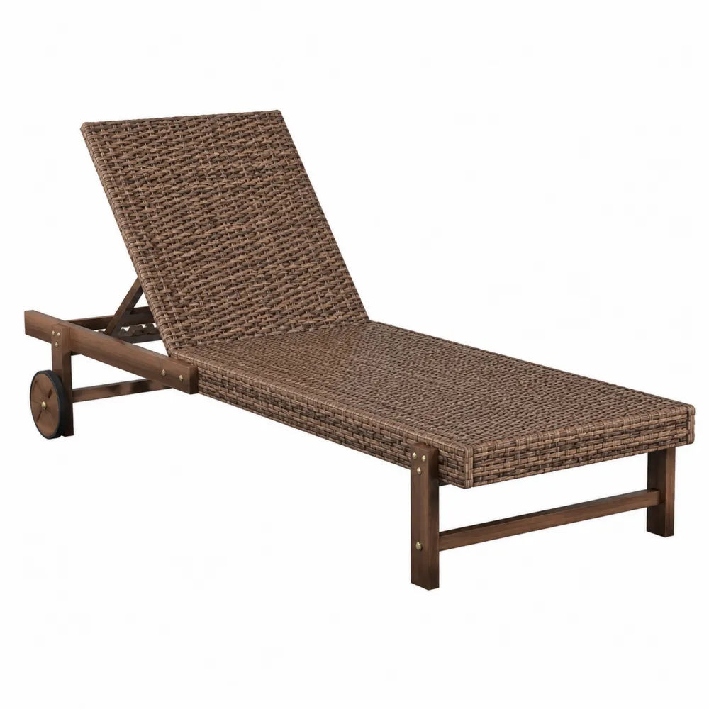 Chaise longue extérieure en rotin synthétique marron