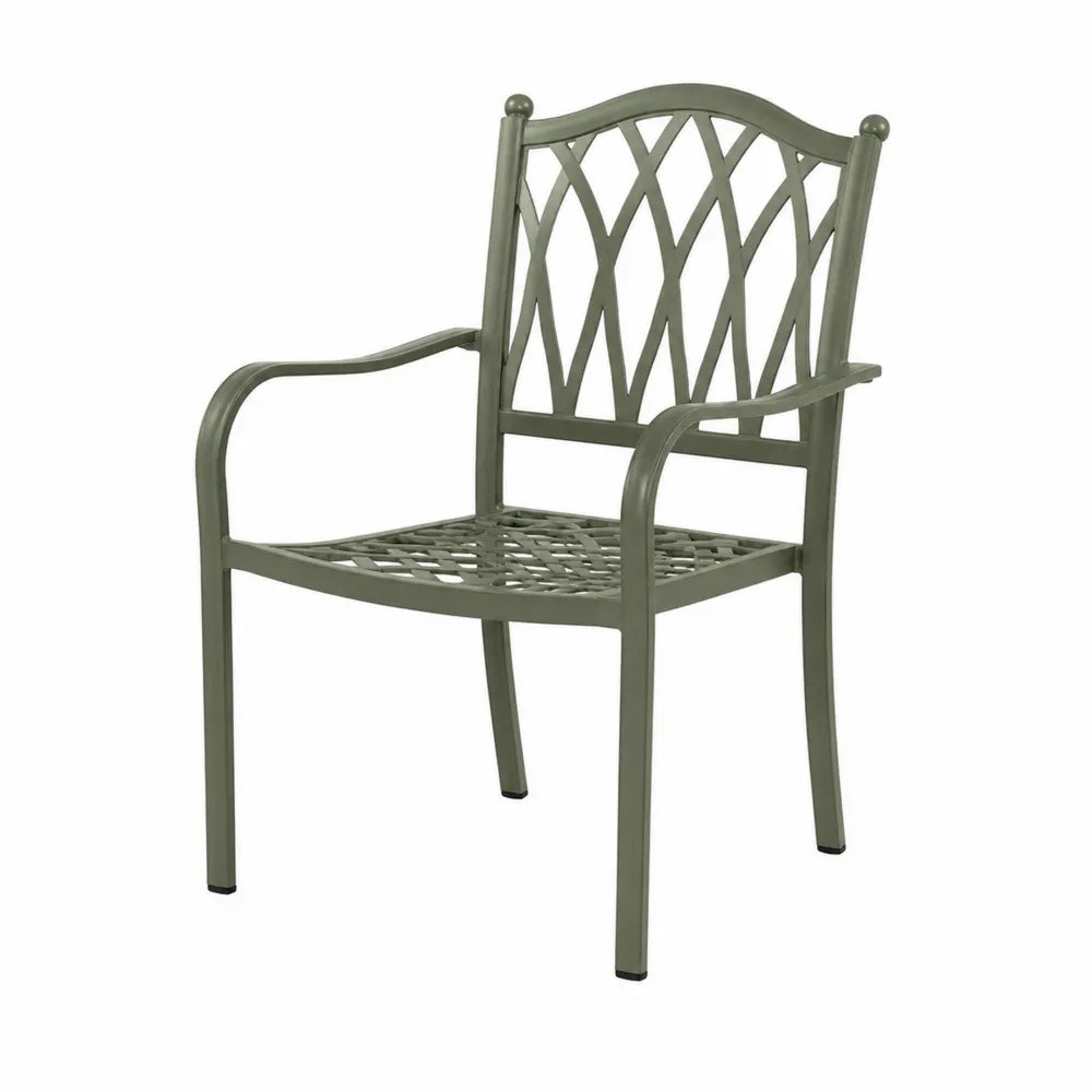 Chaise de jardin en aluminium vert avec accoudoirs et dossier ajouré