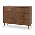 Commode en bois avec 6 tiroirs et poignées métalliques, noyer, 120x40x80 cm