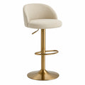 Tabouret de bar en tissu polyester beige avec base en acier inoxydable doré