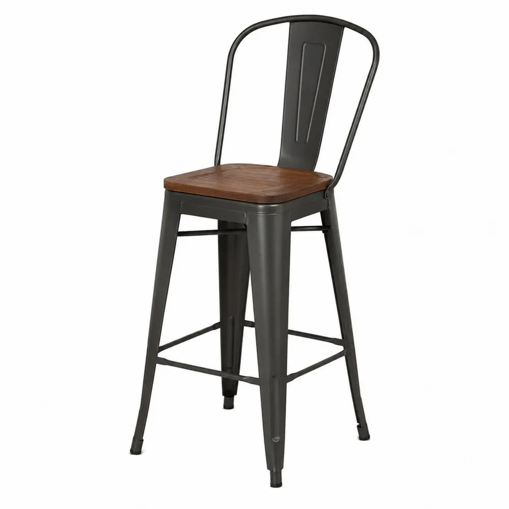Tabouret de bar en acier et bois noir et marron