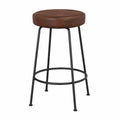Tabouret en métal noir et cuir synthétique marron, 75 cm