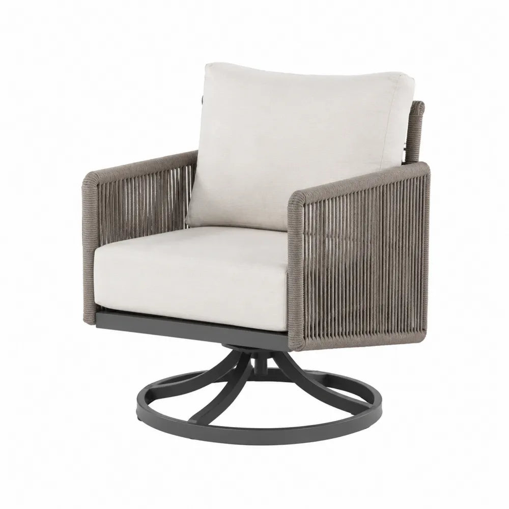 Chaise pivotante d'extérieur en aluminium et corde avec coussins en polyester