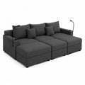 Canapé modulaire en polyester gris avec lampes et repose-pieds